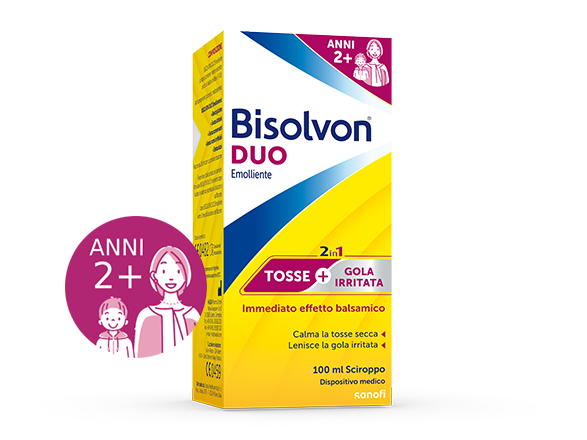 Confezione di Bisolvon Duo Emolliente contro tosse e gola irritata